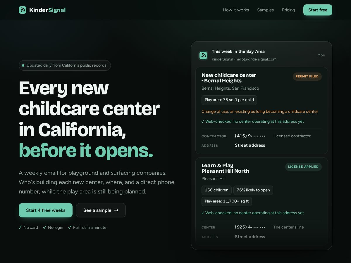 Landing-page snapshot of kindersignal.com