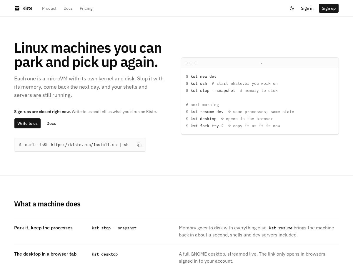 Landing-page snapshot of kiste.stream