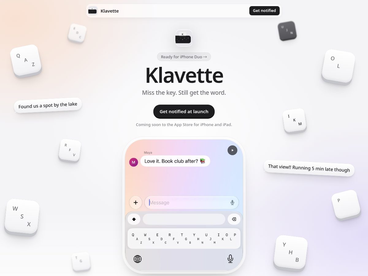 Landing-page snapshot of klavette.com