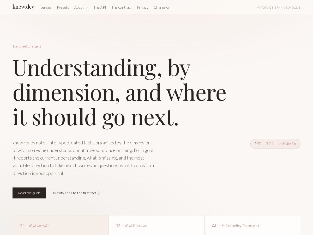 Landing-page snapshot of knew.dev