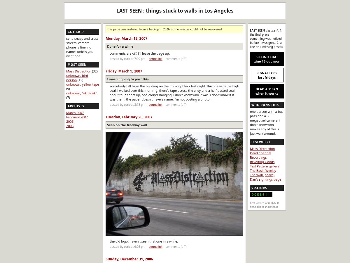 Landing-page snapshot of lastseenla.com