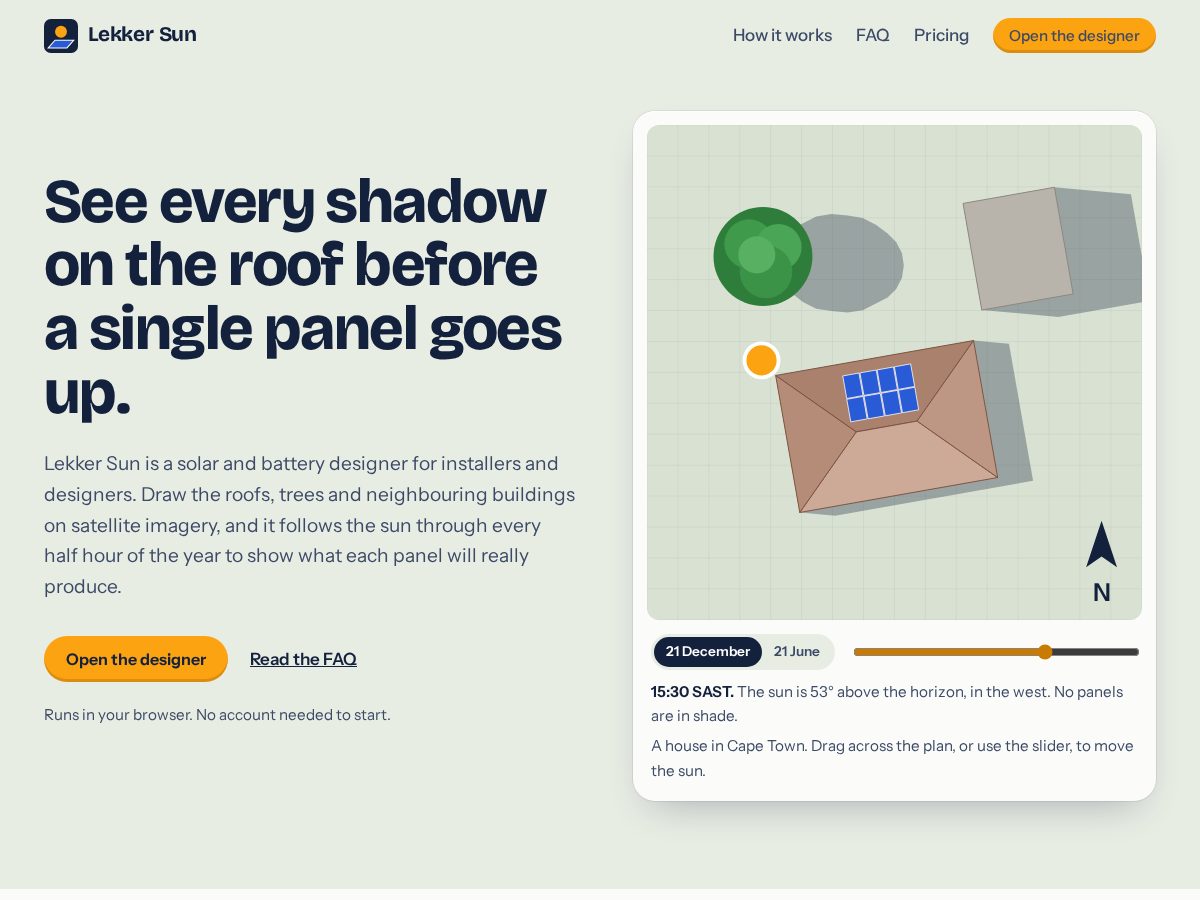 Landing-page snapshot of lekkersun.tech