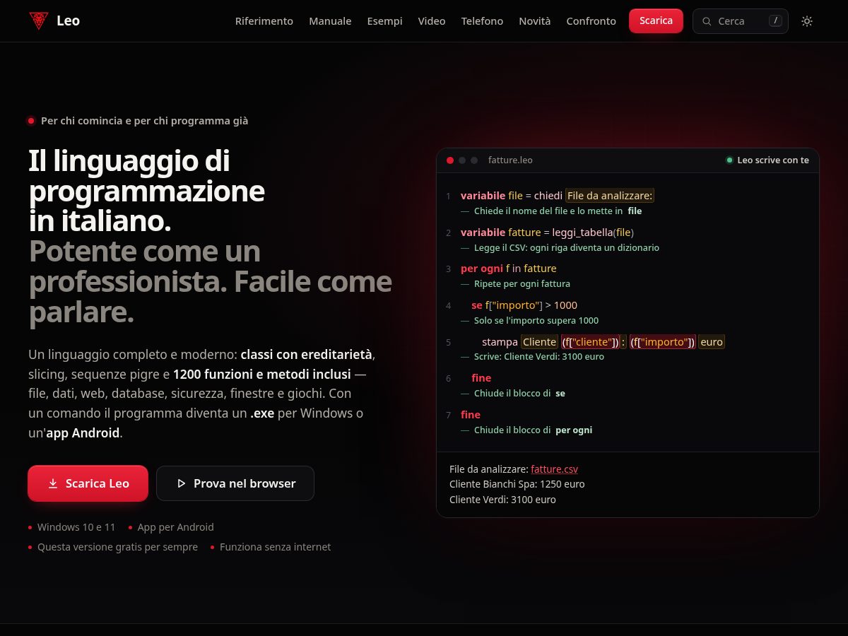 Landing-page snapshot of leoitalia.com