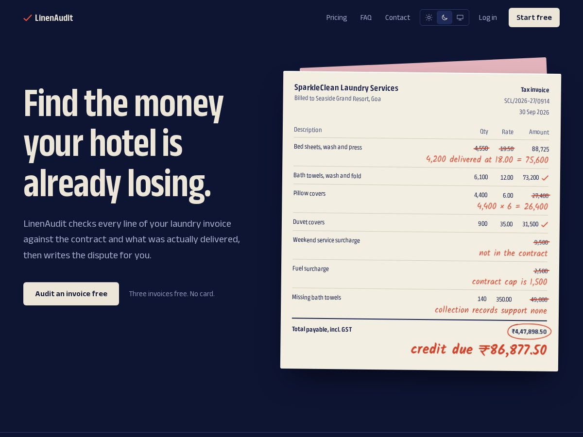 Landing-page snapshot of linenaudit.com
