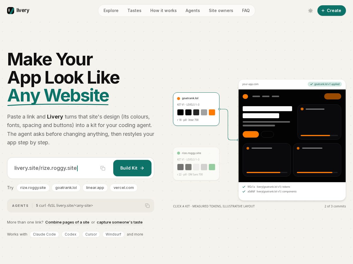 Landing-page snapshot of livery.site