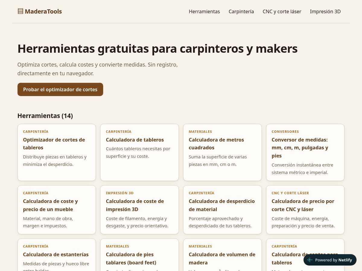 Landing-page snapshot of maderatools.com