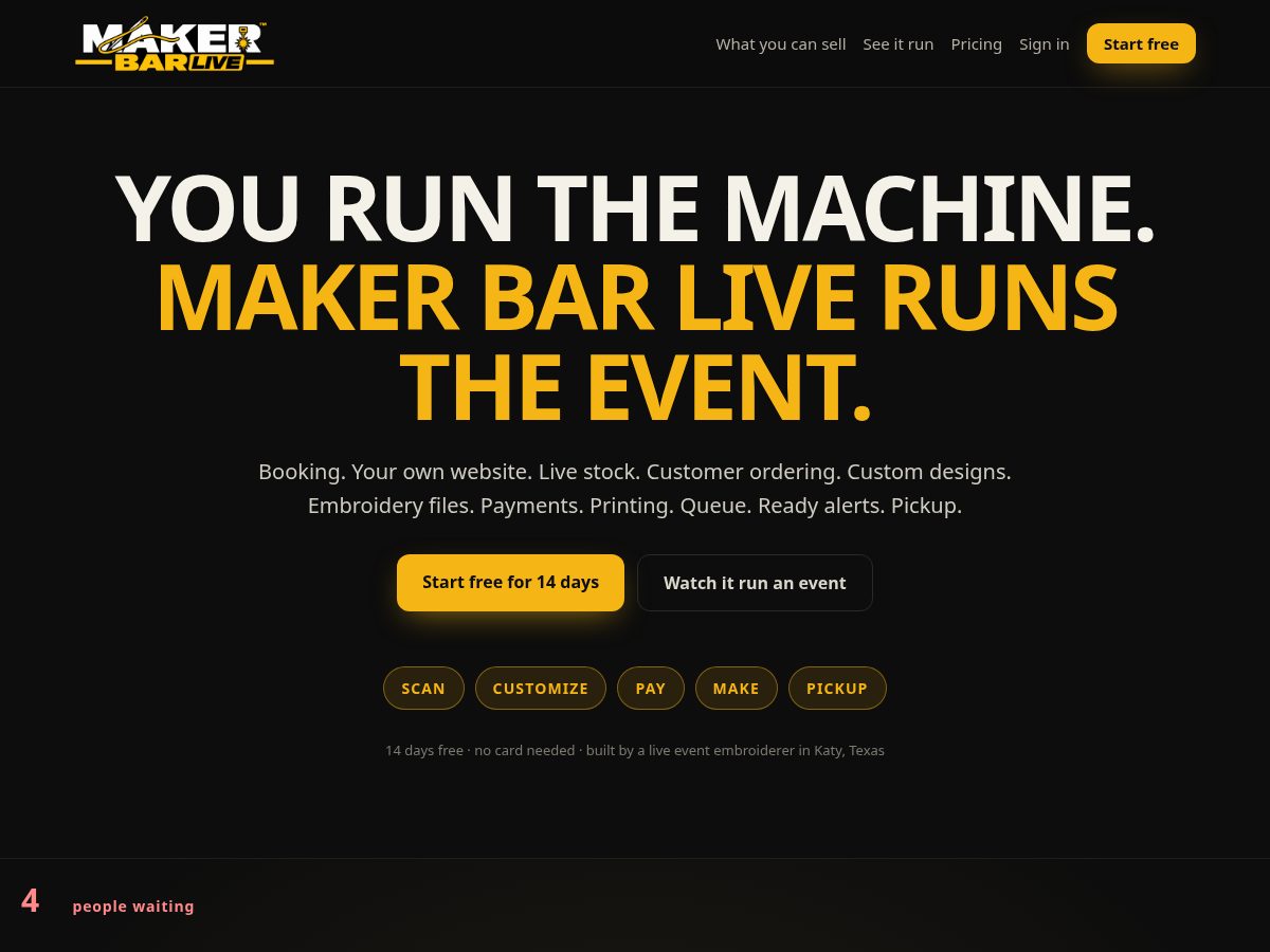 Landing-page snapshot of makerbarlive.com