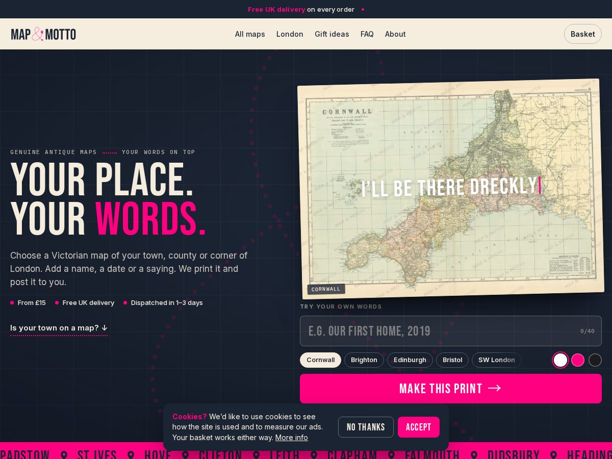 Landing-page snapshot of mapandmotto.com