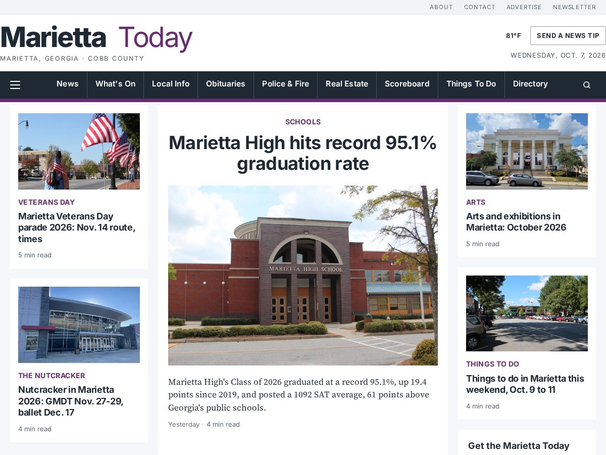 Landing-page snapshot of mariettatoday.com