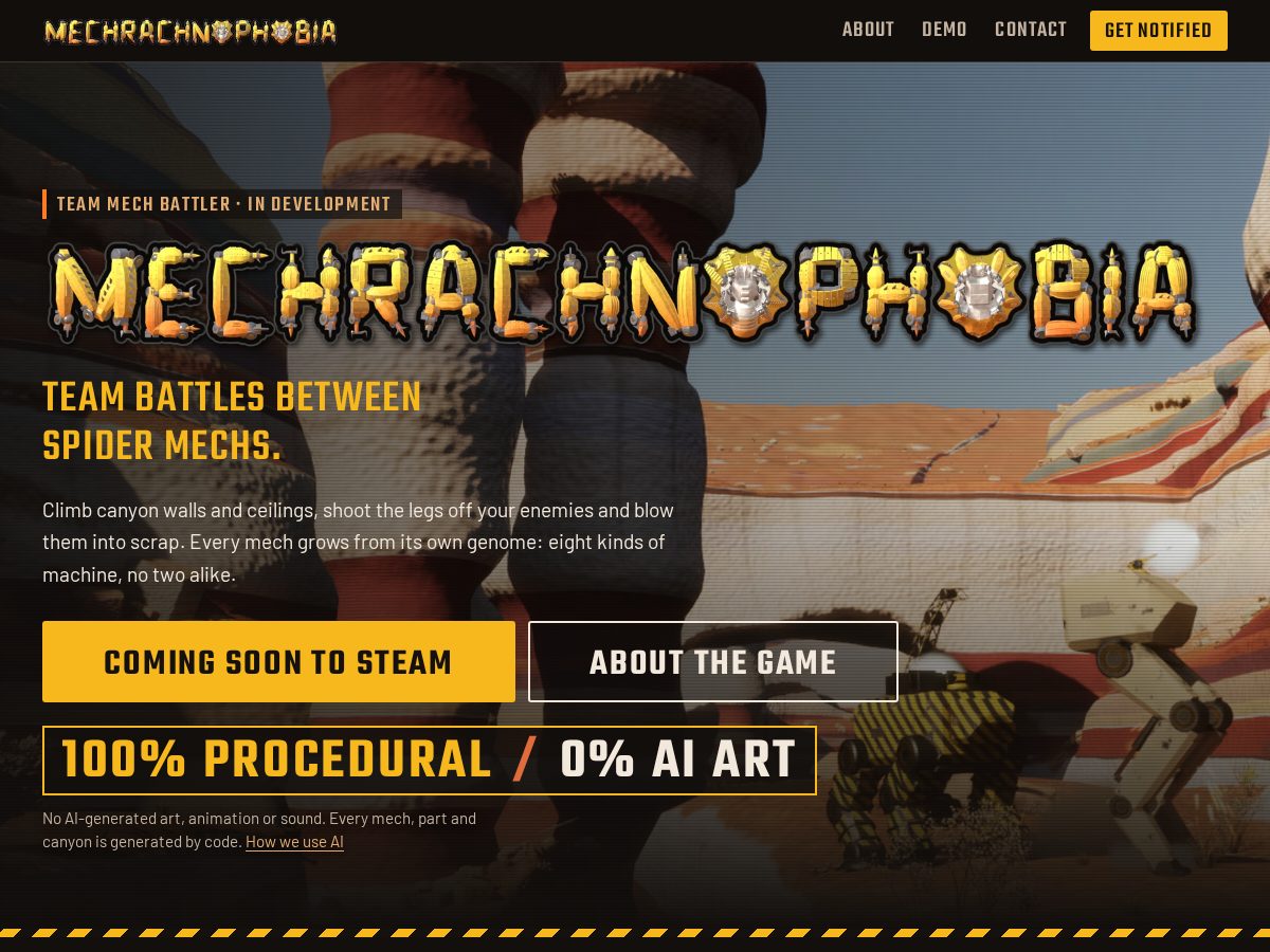 Landing-page snapshot of mechrachnophobia.com