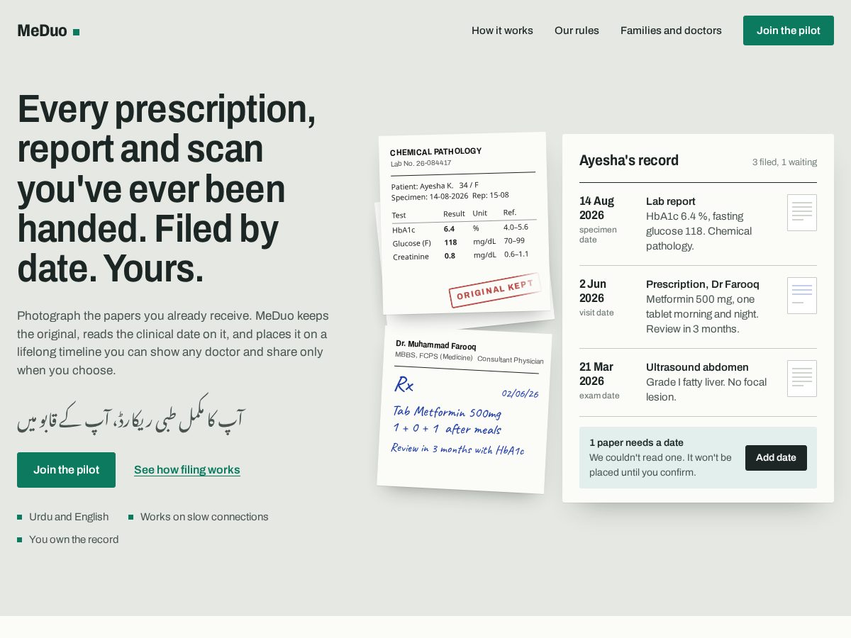 Landing-page snapshot of meduoapp.com