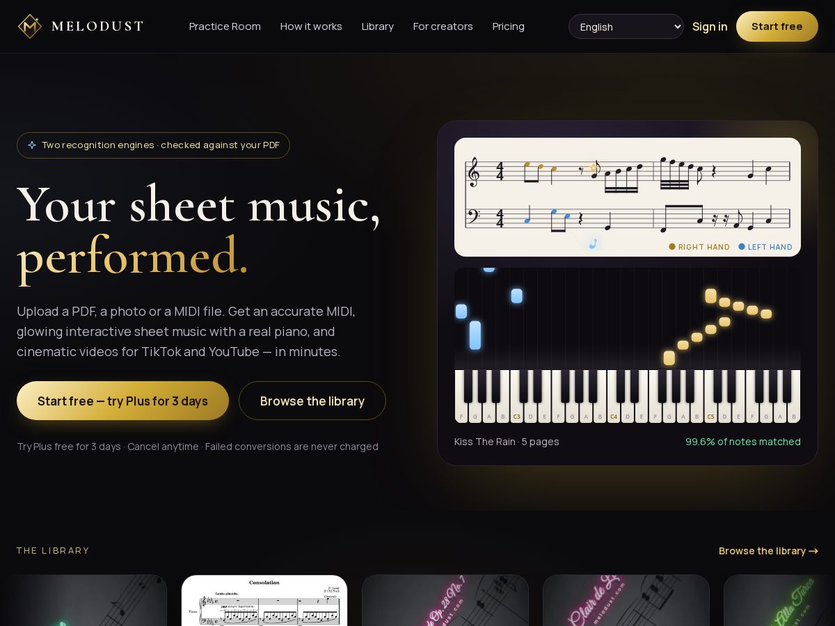 Landing-page snapshot of melodust.com