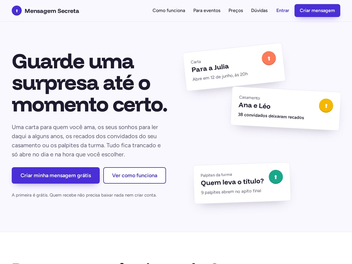 Landing-page snapshot of mensagemsecreta.com