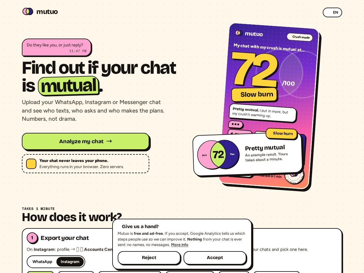 Landing-page snapshot of mutuo.chat