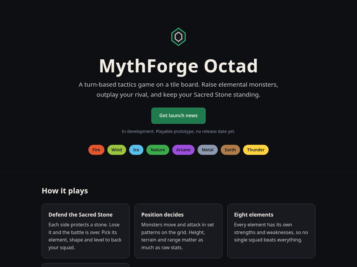 Landing-page snapshot of mythforgeoctad.com