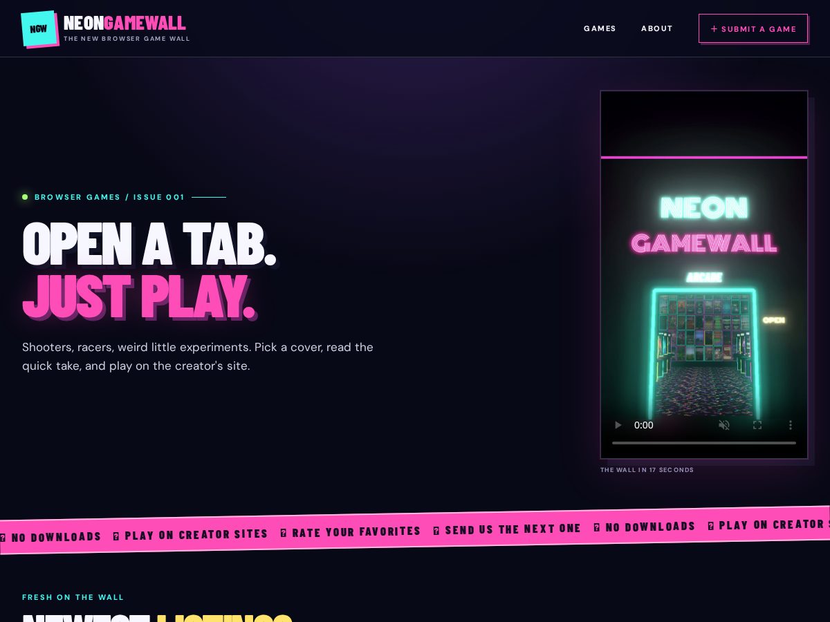 Landing-page snapshot of neongamewall.com