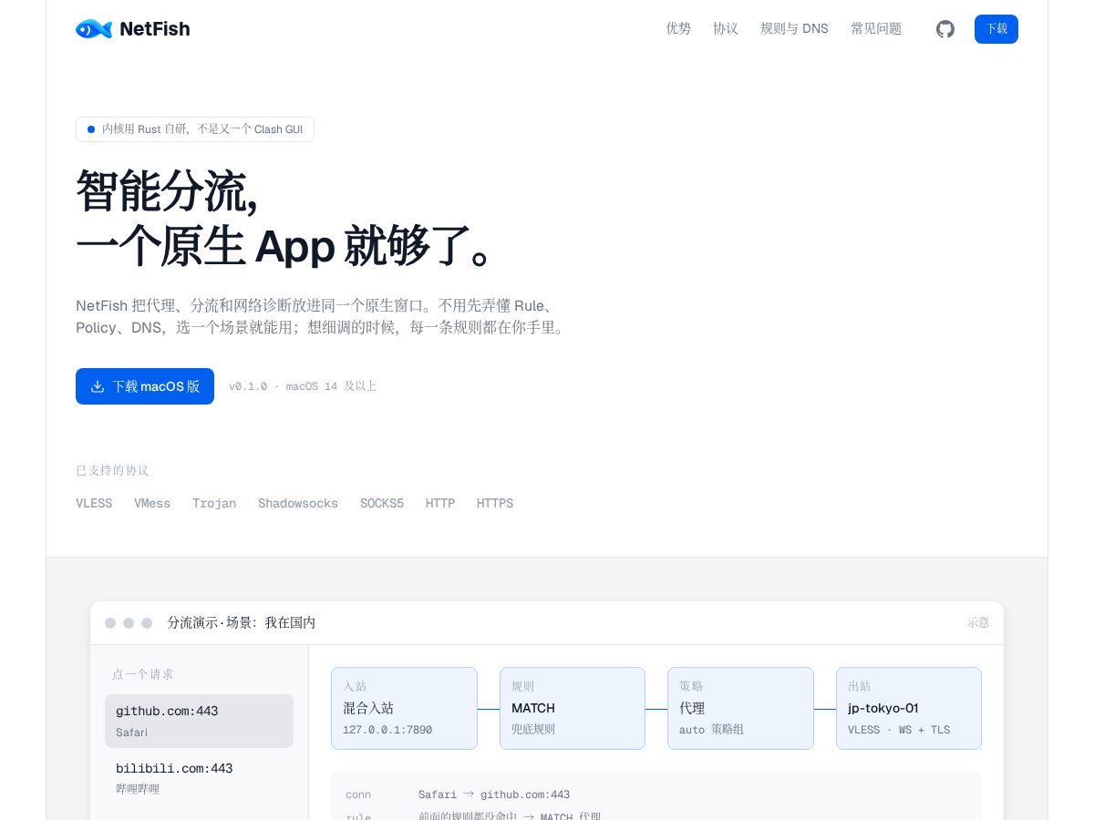 Landing-page snapshot of netfish.dev