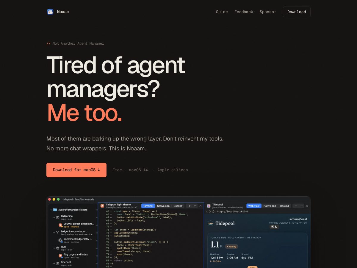 Landing-page snapshot of noaam.dev