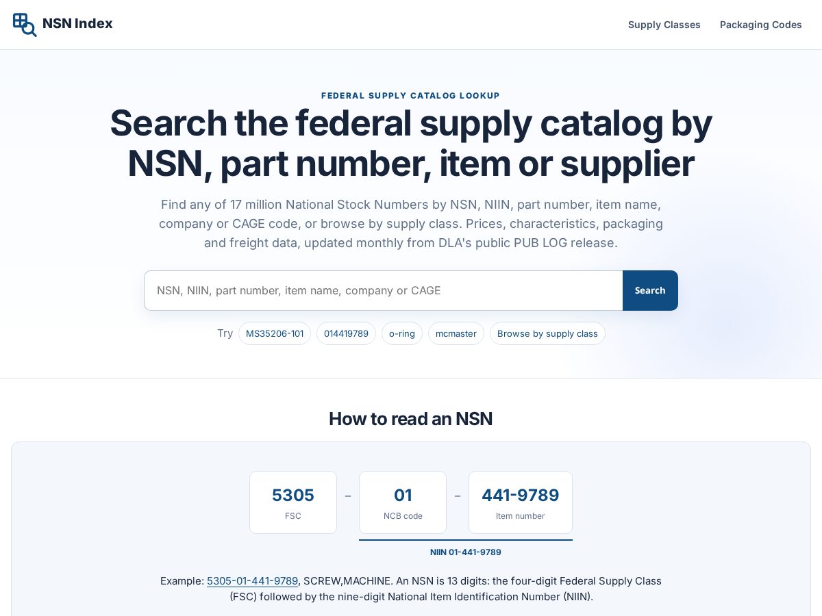Landing-page snapshot of nsnindex.com