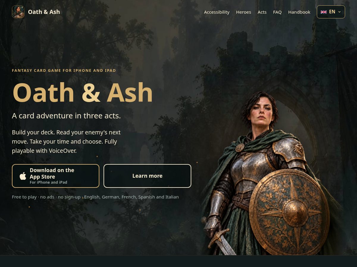 Landing-page snapshot of oathandash.com