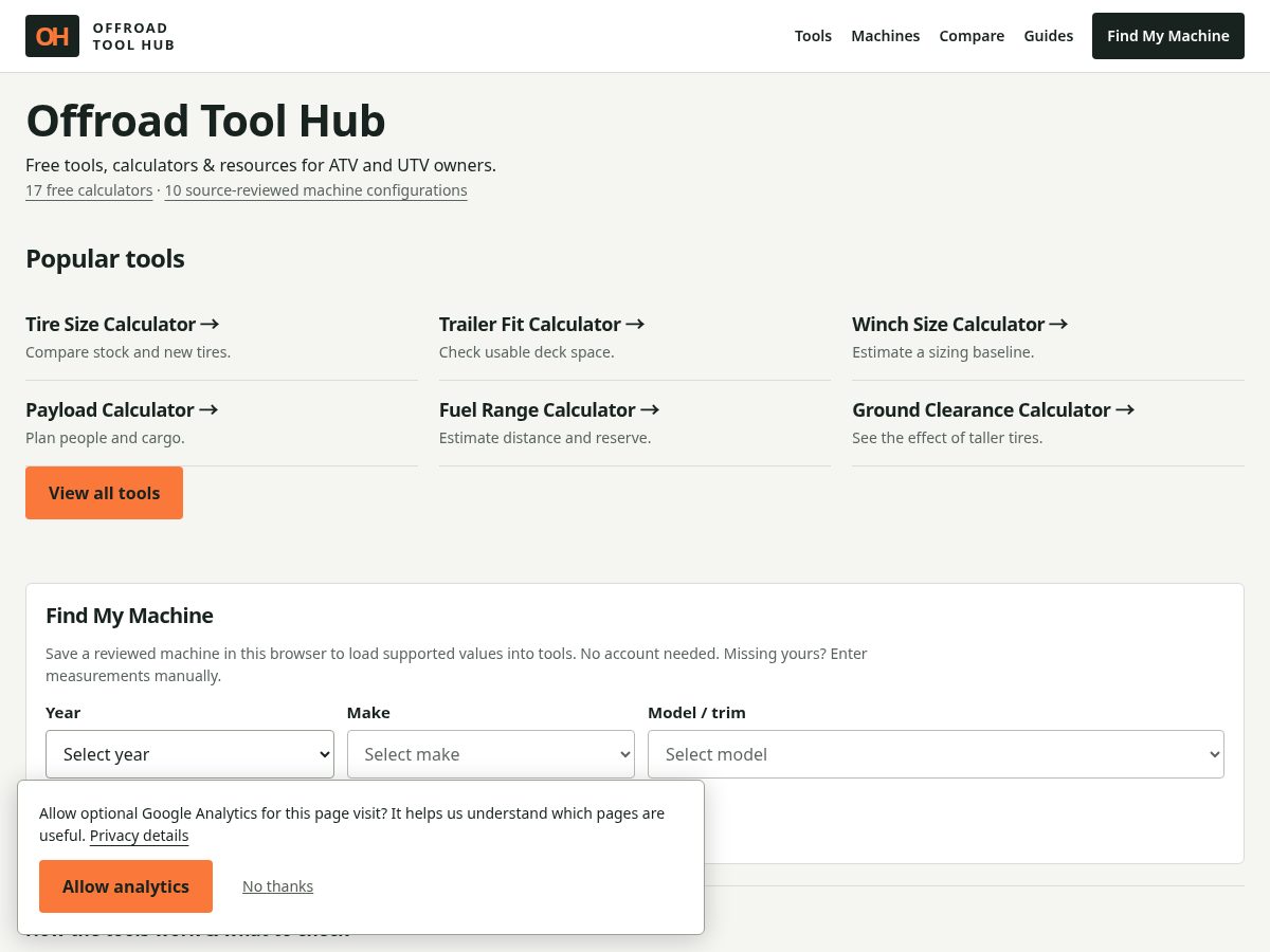 Landing-page snapshot of offroadtoolhub.com