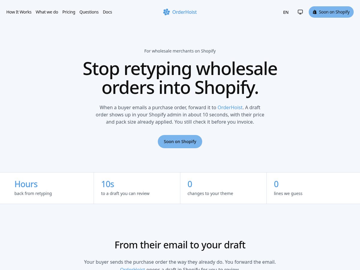 Landing-page snapshot of orderhoist.com