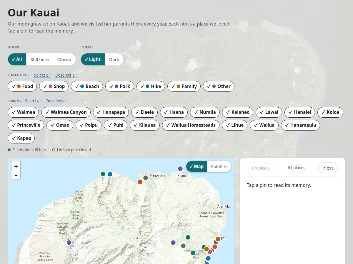 Landing-page snapshot of ourkauaimemories.com