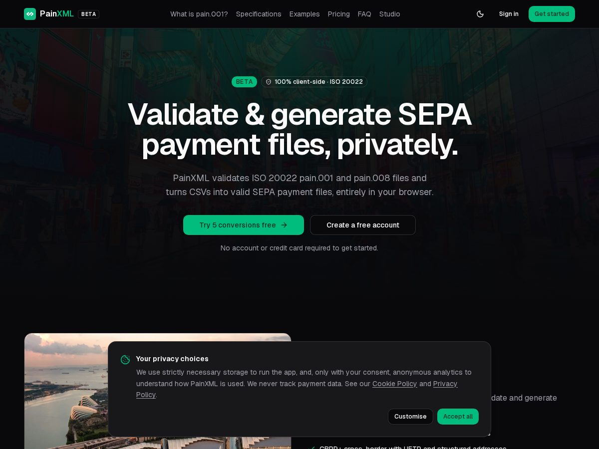 Landing-page snapshot of painxml.com