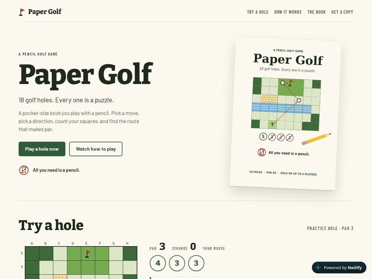 Landing-page snapshot of papergolfgame.com