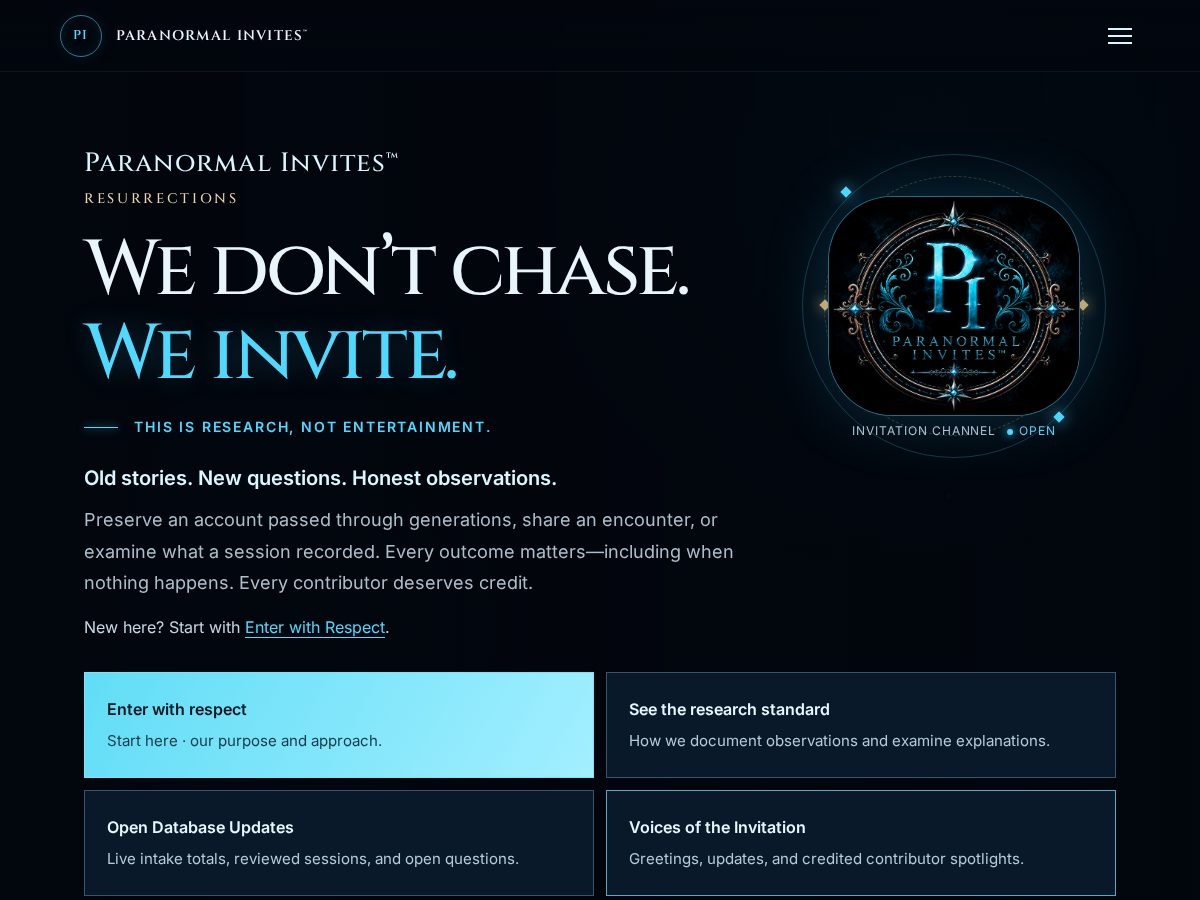Landing-page snapshot of paranormalinvites.com