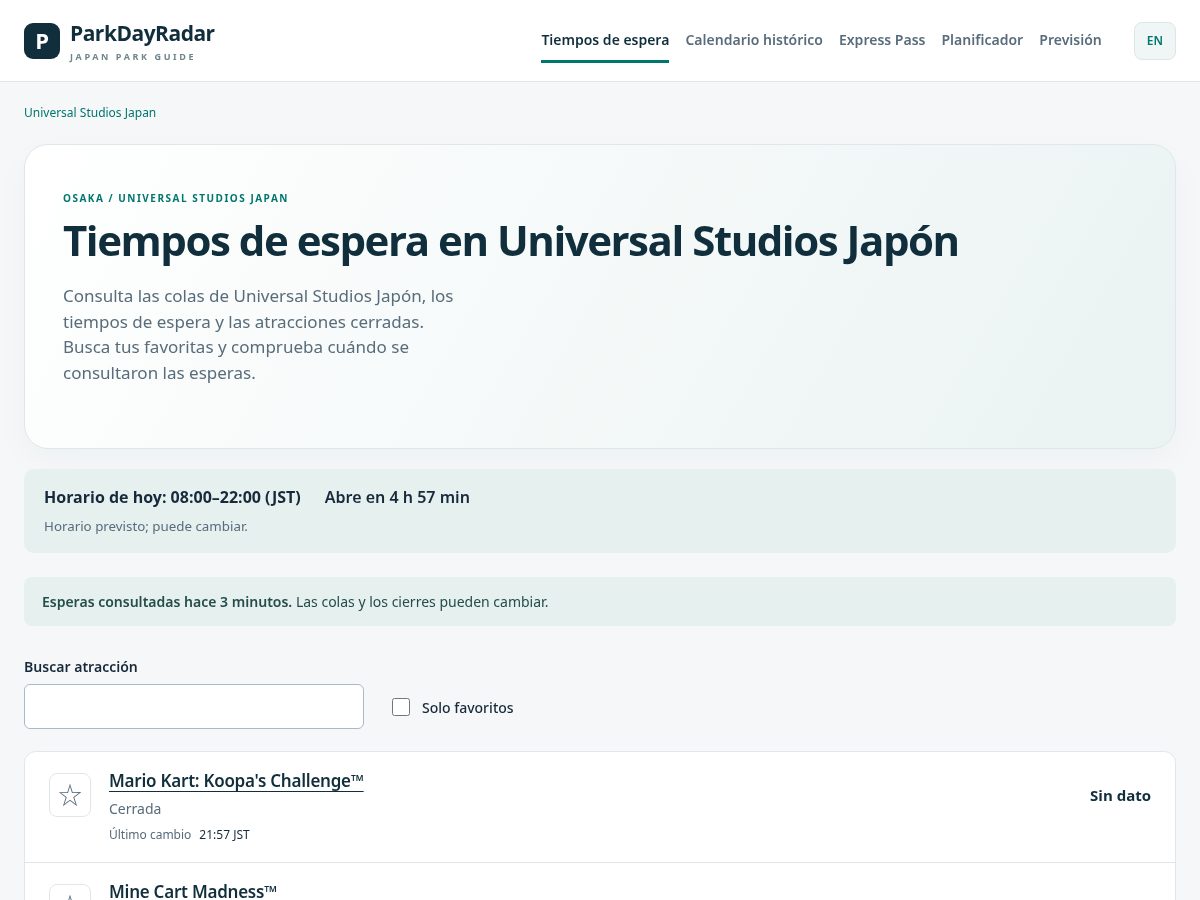 Landing-page snapshot of parkdayradar.com