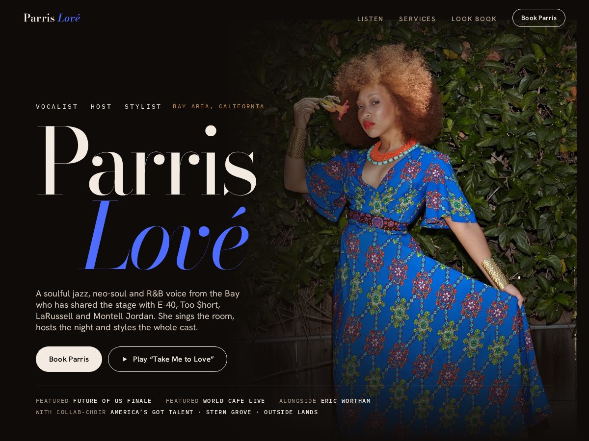 Landing-page snapshot of parrislove.com