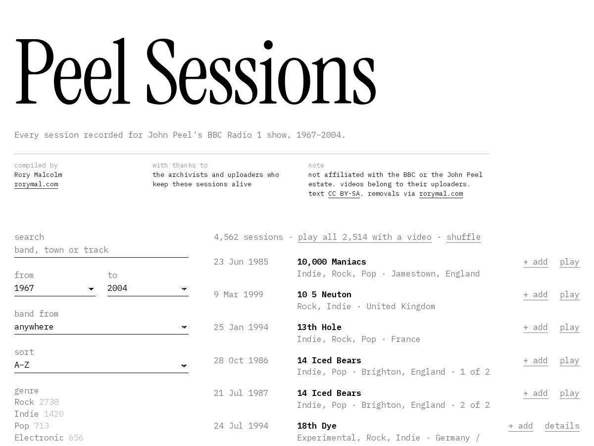 Landing-page snapshot of peelsessions.club