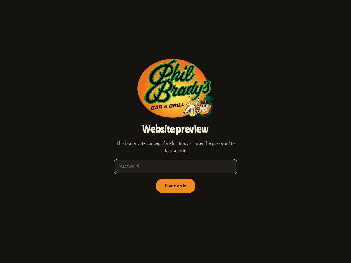Landing-page snapshot of philbradysbar.com