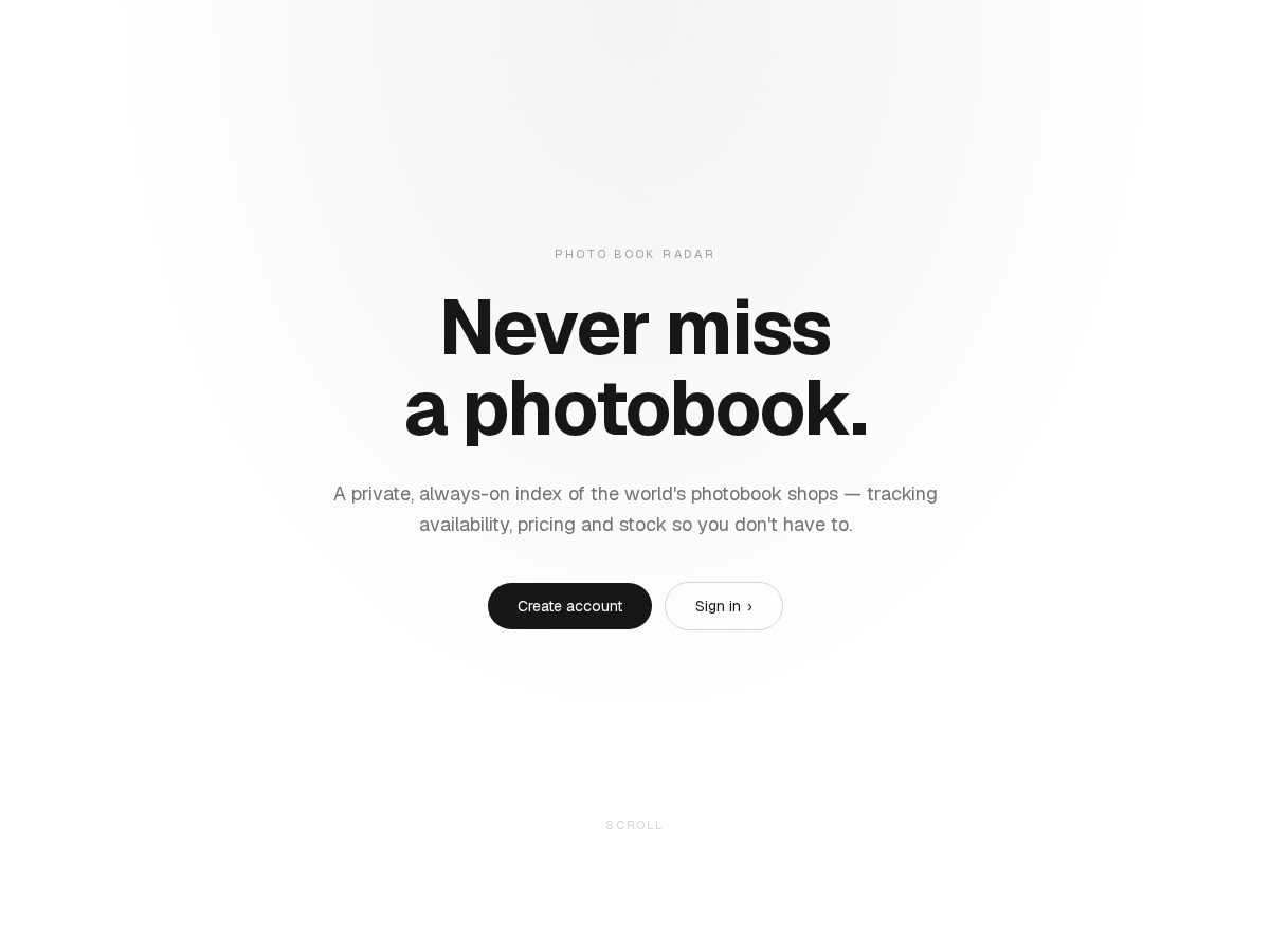 Landing-page snapshot of photobookradar.com