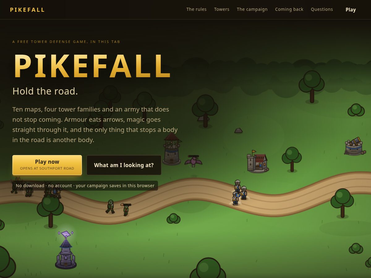 Landing-page snapshot of pikefall.com