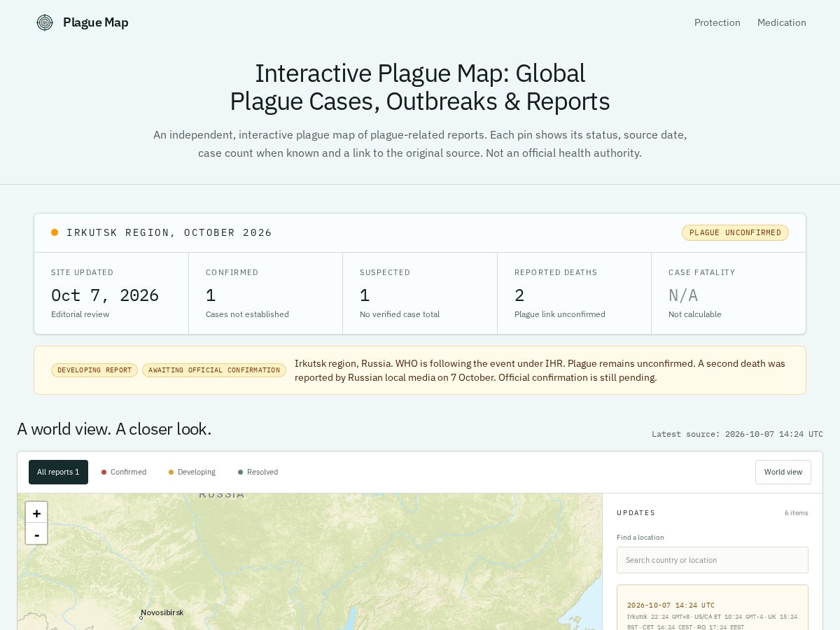 Landing-page snapshot of plaguemap.online