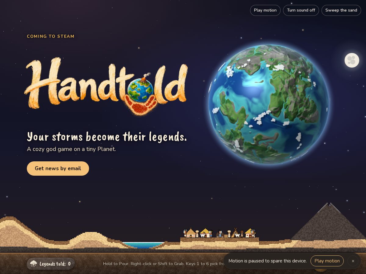 Landing-page snapshot of playhandtold.com