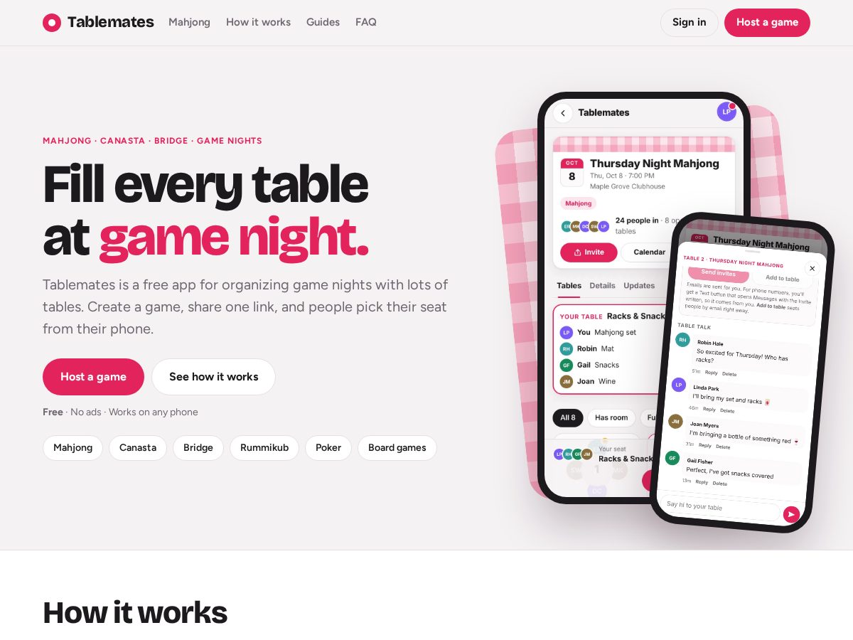 Landing-page snapshot of playtablemates.com