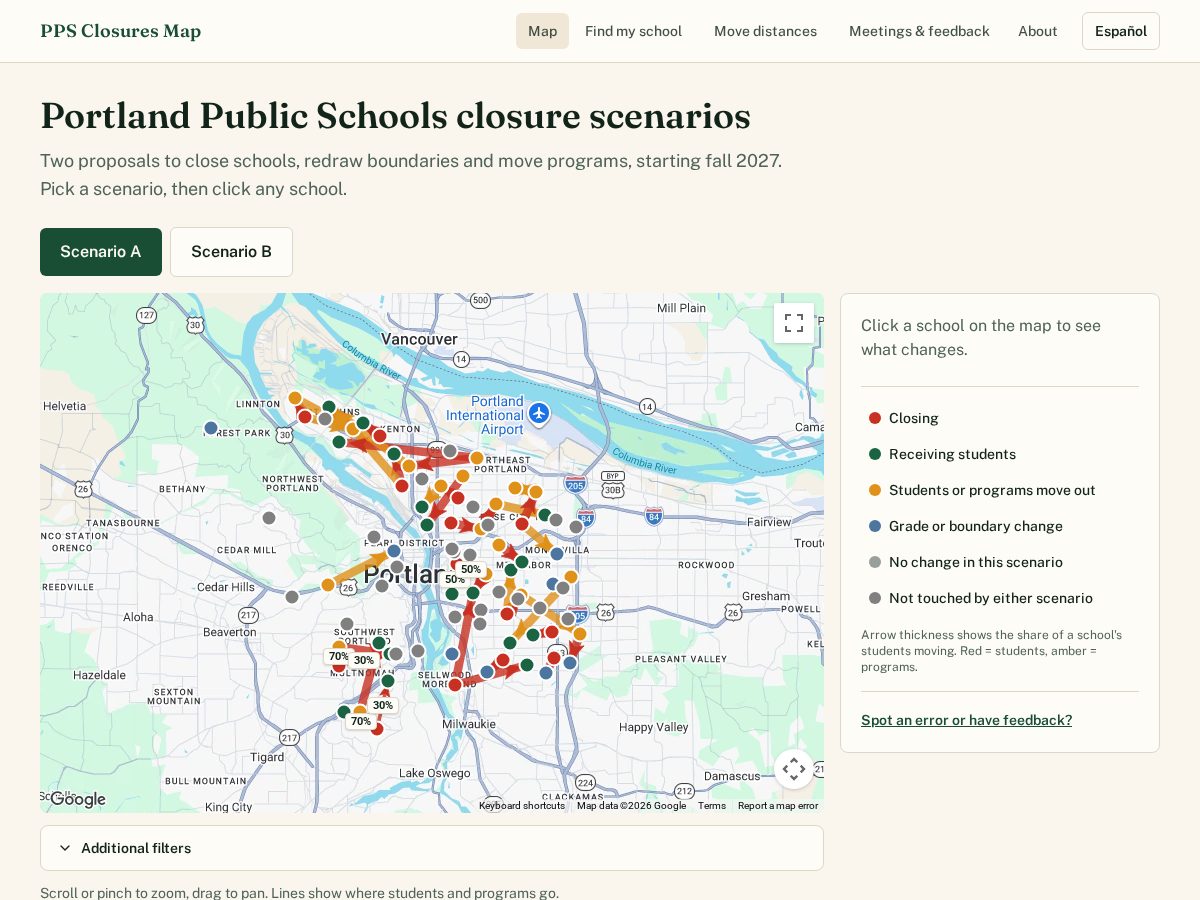 Landing-page snapshot of portlandschoolclosuremap.org