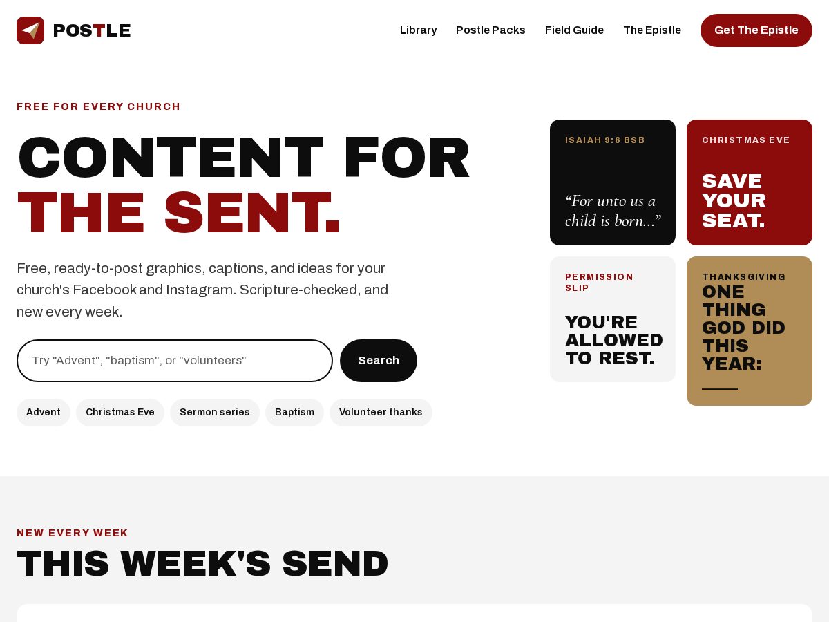 Landing-page snapshot of postle.church