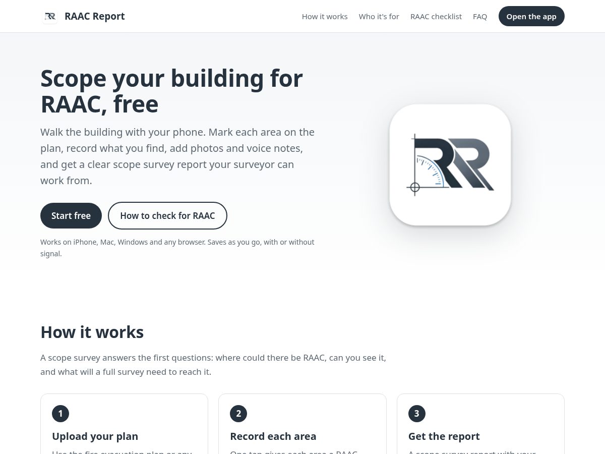 Landing-page snapshot of raacreport.com