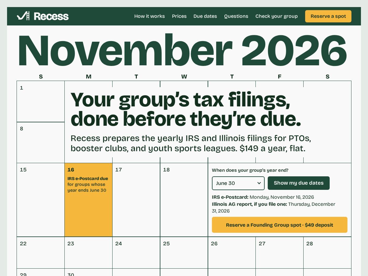 Landing-page snapshot of recessfilings.com