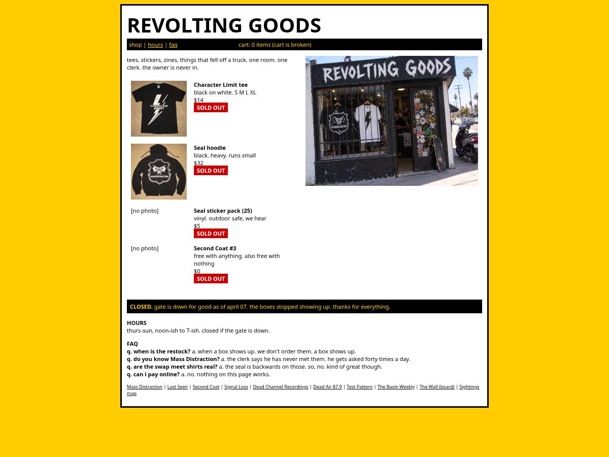Landing-page snapshot of revoltinggoods.com
