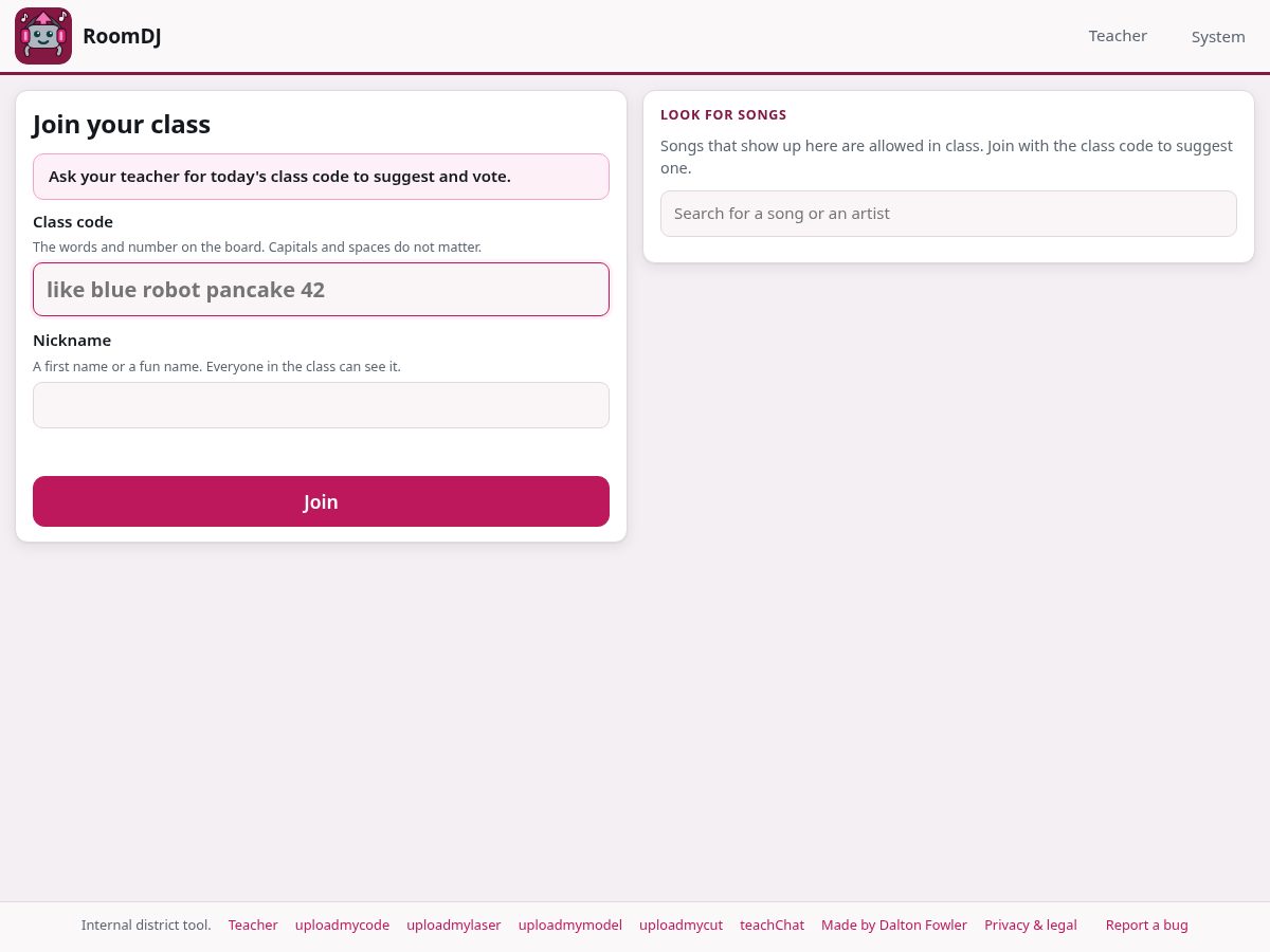 Landing-page snapshot of roomdj.com
