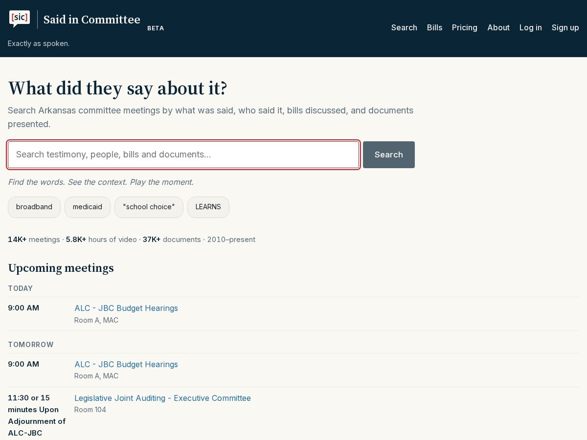 Landing-page snapshot of saidincommittee.com