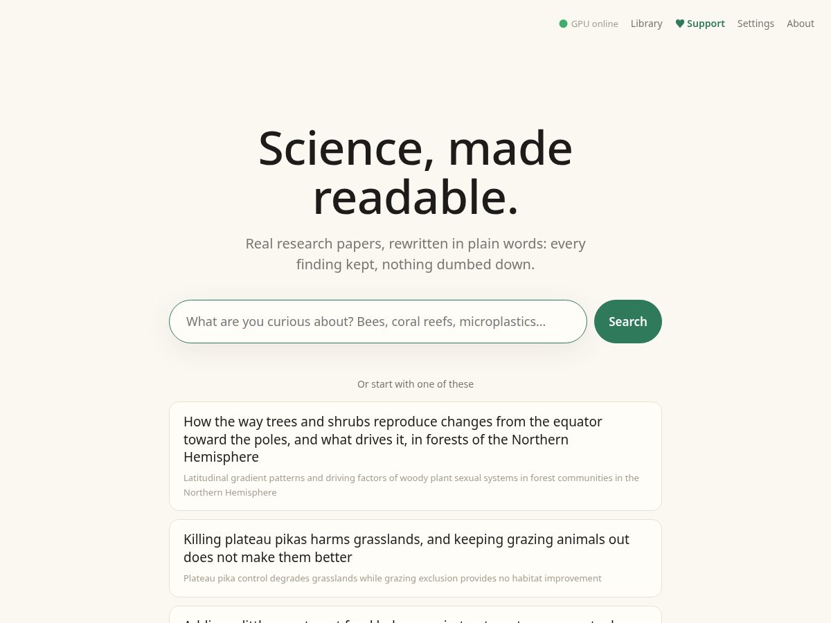 Landing-page snapshot of sciencemadereadable.com