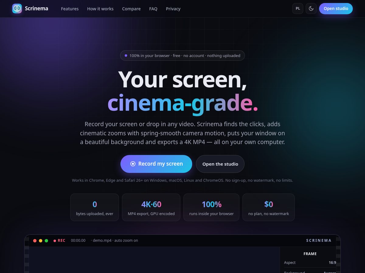 Landing-page snapshot of scrinema.com