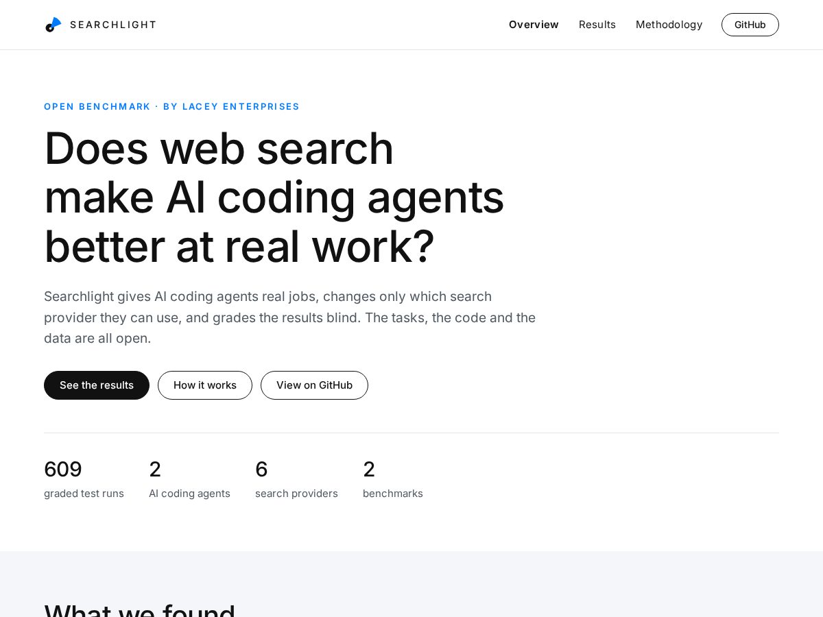 Landing-page snapshot of searchlightai.dev