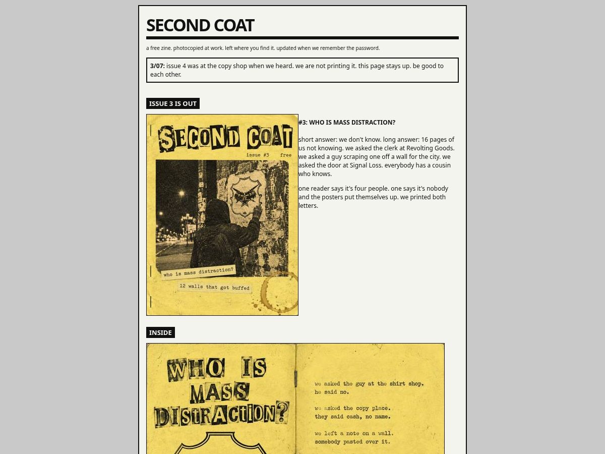 Landing-page snapshot of secondcoatzine.com